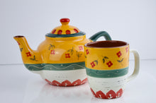 Load image into Gallery viewer, Vintage Folk Art Teapot and Cup Set