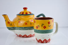 Load image into Gallery viewer, Vintage Folk Art Teapot and Cup Set
